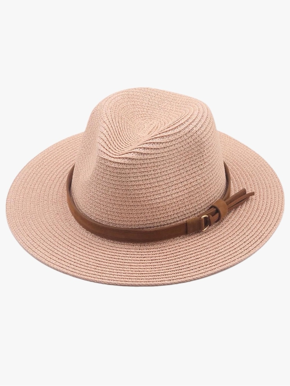 NEW Pink Straw Fedora Hat Faux Leather Band Wide Brim Summer Beach Boho